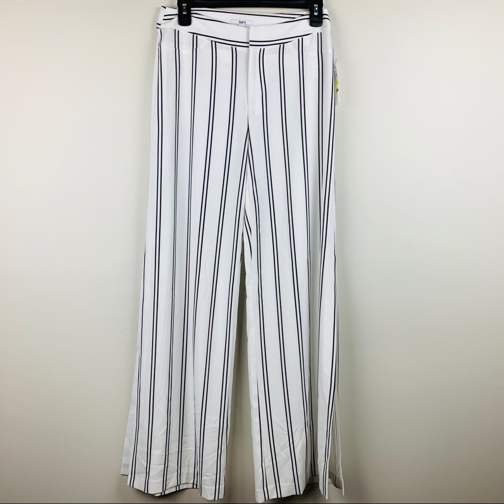 🔥BAR III🔥White Sheer Striped Split Wide Leg Pants Size 4 NWT - Picture 2 of 4
